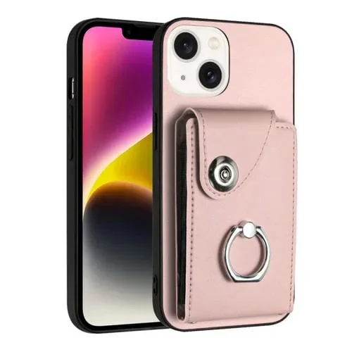 Funda para Teléfono iPhone 13 con Soporte para Anillo y Bolsa para Tarjeta de Órgano (Rosa)