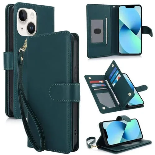 Funda para Teléfono iPhone 13 Cuero Rfid con Billetera MultiTarjeta (Verde)