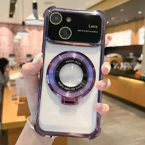 Funda para Teléfono iPhone 13 Magsafe Holder TPU a Prueba de Golpes con Película para Lentes (Púrpura)