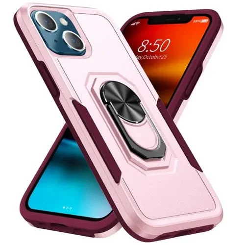 Funda para Teléfono iPhone 13 Mini Ring Kickstand a Prueba de Golpes (Rosa)