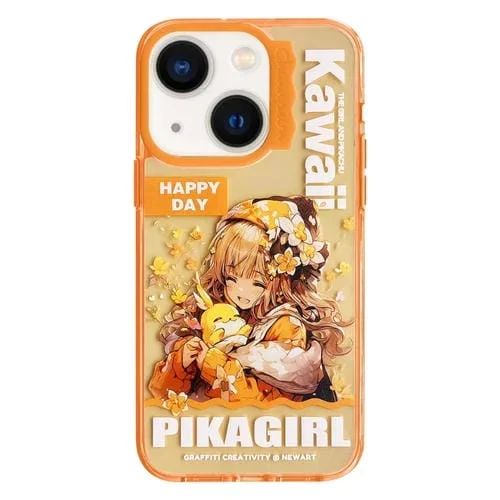 Funda para teléfono iPhone 13 patrón creativo círculo ondas coloridas (Niña de flor de mariposa naranja)