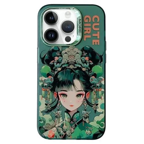 Funda para Teléfono iPhone 13 Pro Anillo de Lente Electrochapado PC Hybrid TPU (Chica con Fondo Verde)