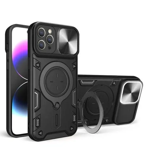 Funda para Teléfono iPhone 13 Pro Cd Textura Deslizante Camshield Soporte Magnético (Negro)
