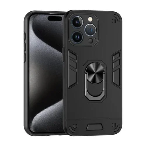 Funda para Teléfono iPhone 13 Pro con Soporte de Anillo de Metal a Prueba de Golpes (Negro)