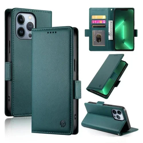 Funda para Teléfono iPhone 13 Pro Cuero Esmerilado Magnético con Hebilla Lateral (Verde Oscuro)