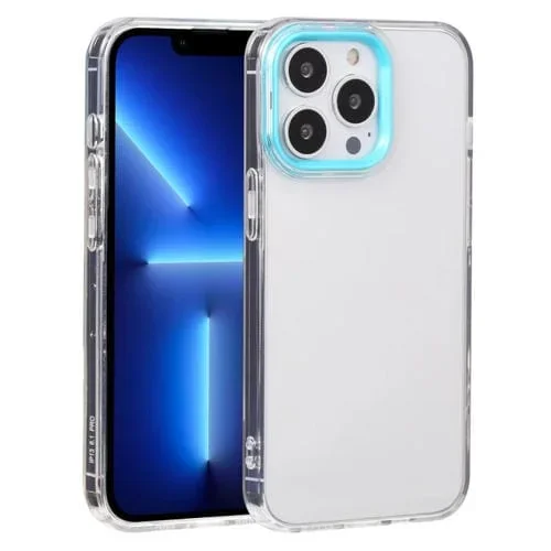 Funda para Teléfono iPhone 13 Pro Macaron Lente Marco Transparente TPU (Azul Cielo)