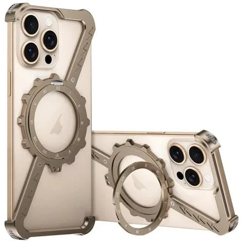 Funda para Teléfono iPhone 13 Pro Magsafe con Soporte 360 Metal sin Marco en Forma de Z (Dorado del Desierto)