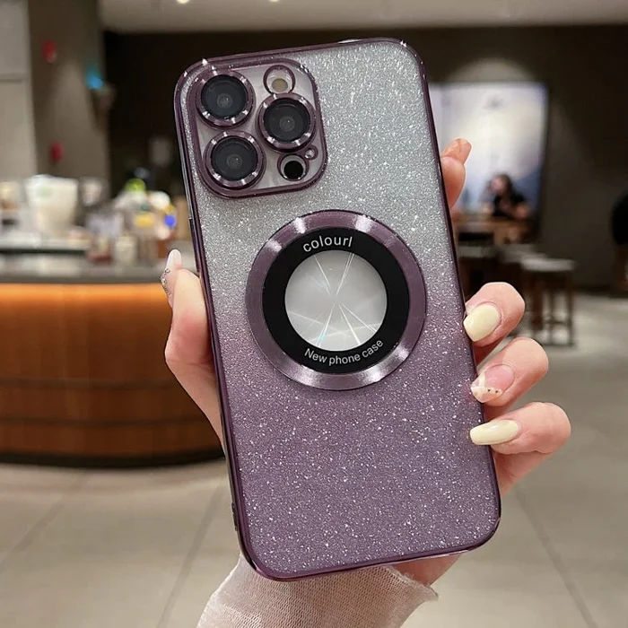Funda para Teléfono iPhone 13 Pro Magsafe Gradient Glitter Galvanoplastia TPU (Púrpura)