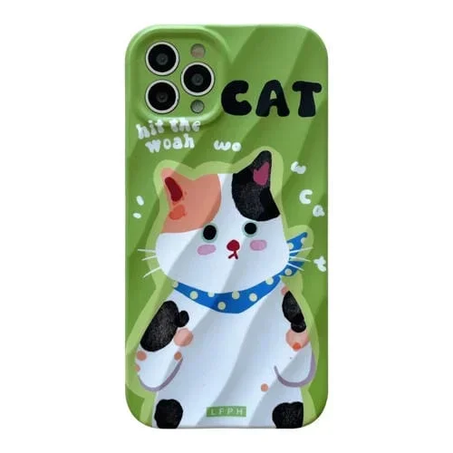 Funda para teléfono iPhone 13 Pro Max 2 en 1 Minimalist Pattem PC a prueba de golpes (Ribbon Cat)