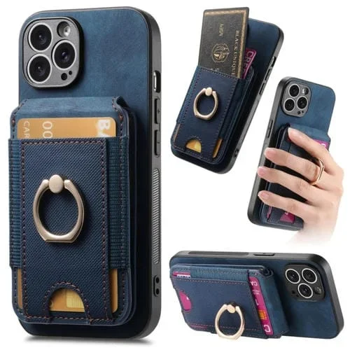 Funda para Teléfono iPhone 13 Pro Max Cuero Soporte Magnético Divisible Retro Bolsa para Tarjetas (Azul)