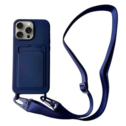 Funda para Teléfono iPhone 13 Pro Max Silicona Líquida Ranura para Tarjeta y Cordón (Azul Oscuro)