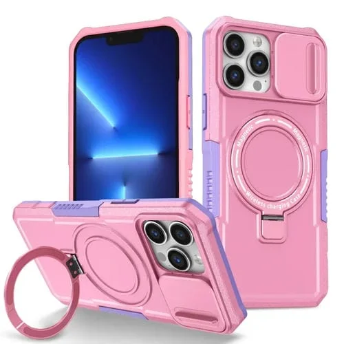 Funda para teléfono iPhone 13 Pro Max Sliding Camshield Magsafe Holder TPU Hybrid (Púrpura Rosa)