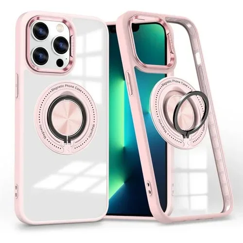 Funda para Teléfono iPhone 13 Pro Max Soporte Anillo Giratorio Magnético (Rosa)