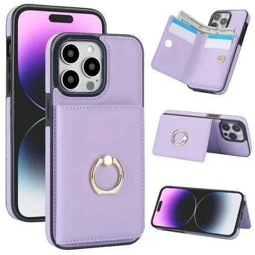 Funda para Teléfono iPhone 13 Pro Max Soporte Anillo Tarjeta Antirrobo (Púrpura)
