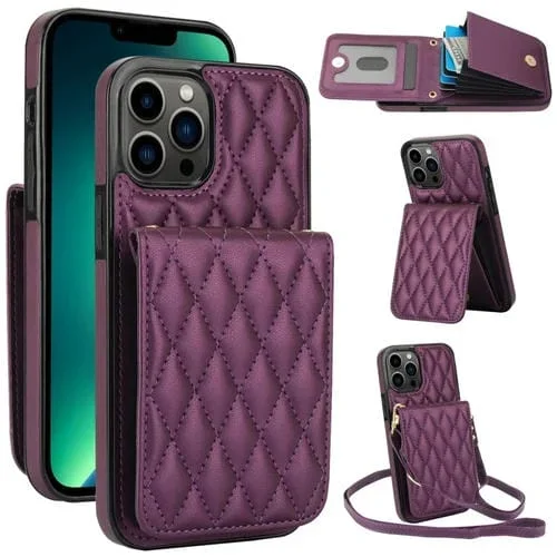 Funda para Teléfono iPhone 13 Pro Max Ym015 Rfid Bolsa para Tarjeta Rómbica Cruzada (Púrpura Oscuro)