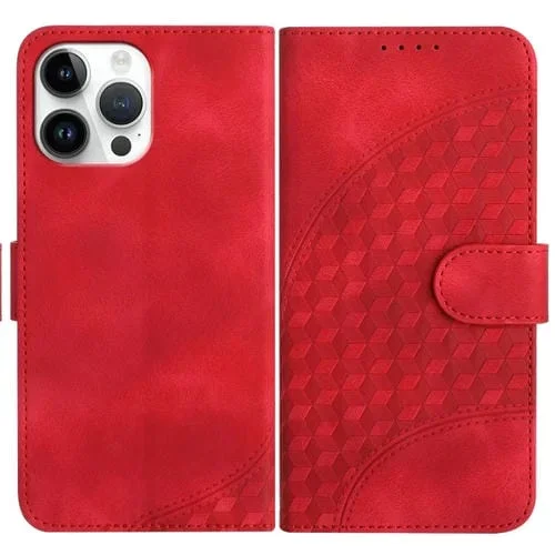 Funda para Teléfono iPhone 13 Pro Max Yx0060 Cuero Relieve Cabeza de Elefante con Cordón (Rojo)