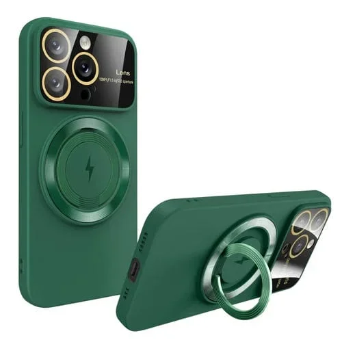 Funda para Teléfono iPhone 13 Pro Soporte Magnético Magsafe Ventana Grande (Verde Oscuro)
