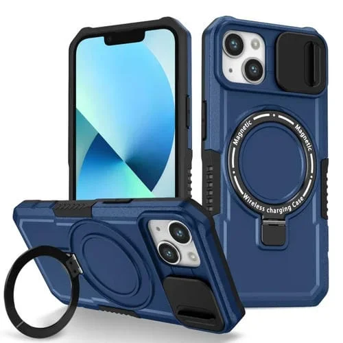 Funda para Teléfono iPhone 13 Sliding Camshield Magsafe Holder TPU Hybrid PC (Azul Real)