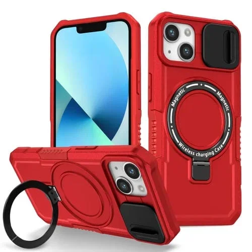Funda para teléfono iPhone 13 Sliding Camshield Magsafe Holder TPU Hybrid (Rojo)