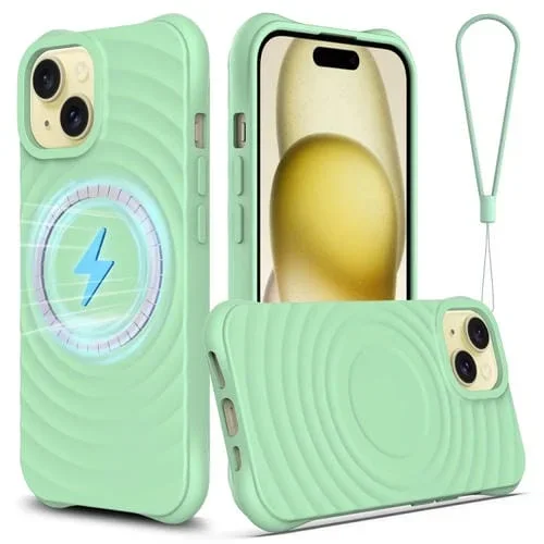 Funda para Teléfono iPhone 13 Wave Texture Magsafe Silicona Líquida Magnética (Verde)