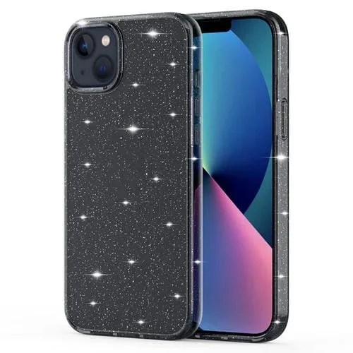 Funda para Teléfono iPhone 14 Crystal Clear Glitter Airbag (Negro Transparente)