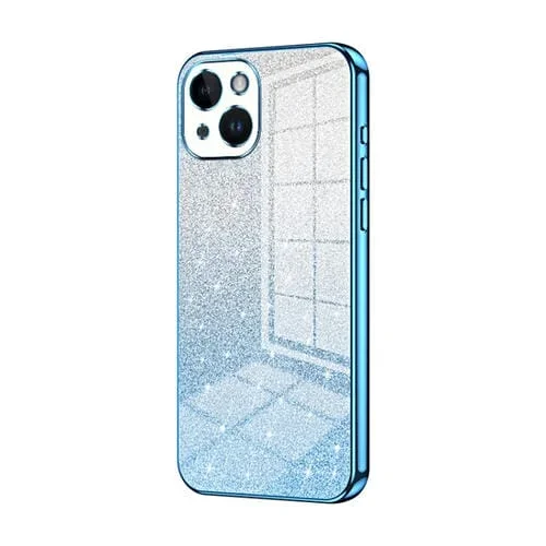 Funda para Teléfono iPhone 14 Galvanizada con Polvo de Brillo Degradado (Azul)