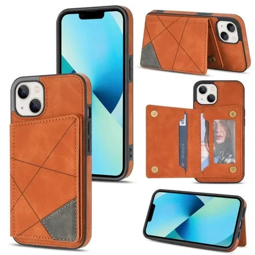 Funda para Teléfono iPhone 14 Line Card Holder Función Tarjetero (Marrón)