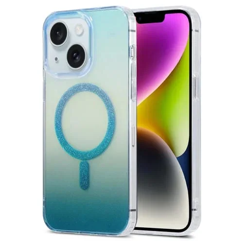 Funda para Teléfono iPhone 14 Magic Diamond Blu-Ray Magsafe (Degradado Azul Blanco)
