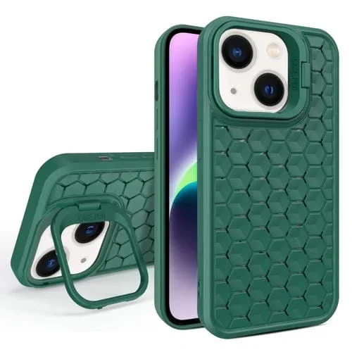 Funda para Teléfono iPhone 14 Magsafe con Soporte para Lente Radiante Honeycomb (Verde)