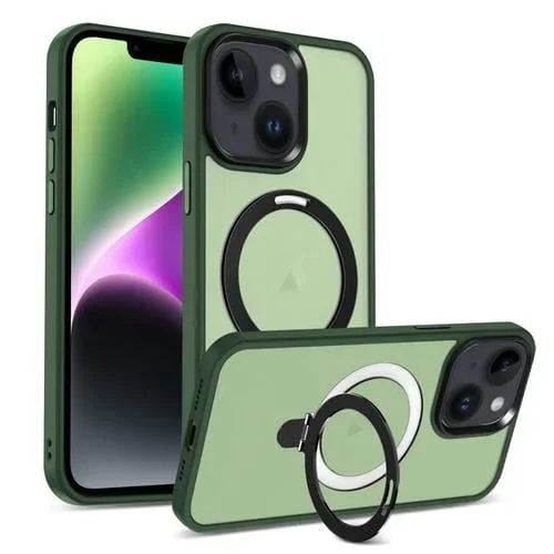 Funda para Teléfono iPhone 14 Magsafe Holder Skin-Feel PC Hybrid TPU (Verde)