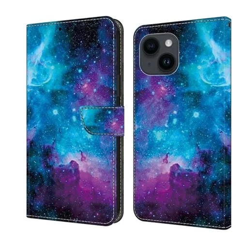 Funda para Teléfono iPhone 14 Plus/15 Plus Cuero Pintado con Cristales (Cielo Estrellado)