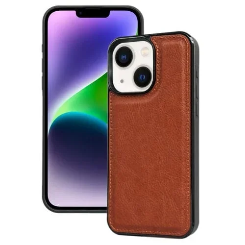 Funda para teléfono iPhone 14 Plus con Contraportada Textura Piel de Vaca (Marrón)