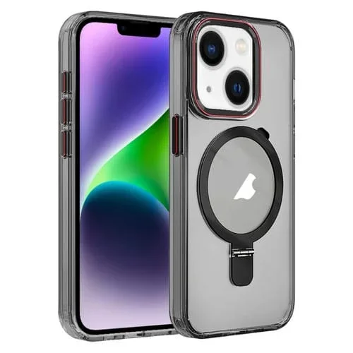 Funda para Teléfono iPhone 14 Plus Crystal TPU Hybrid PC Magsafe Holder (Negro Transparente)