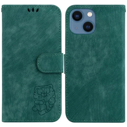 Funda para Teléfono iPhone 14 Plus Cuero con Relieve Little Tiger (Verde)