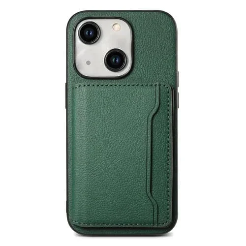 Funda para Teléfono iPhone 14 Plus Diseño Bolsa de Tarjeta Textura Becerro (Verde)