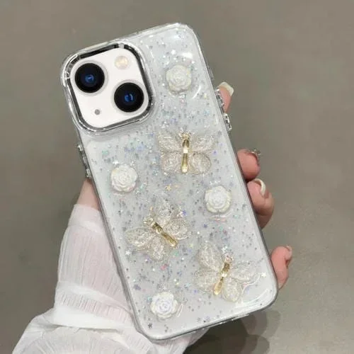Funda para Teléfono iPhone 14 Plus Glitter 3D Butterfly TPU (Dorado)