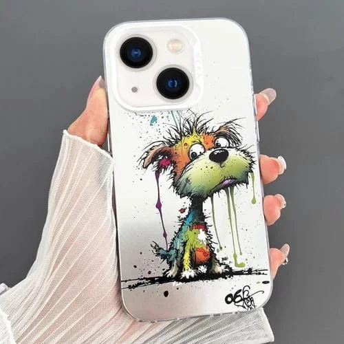 Funda para Teléfono iPhone 14 Plus Imd Animal Graffiti TPU + PC Doble Cara (Perro Naranja Verde Derretido)