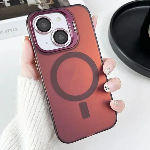 Funda para teléfono iPhone 14 Plus Magsafe Lens Holder PC Hybrid TPU (Rojo)