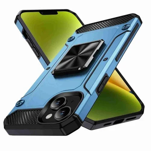 Funda para Teléfono iPhone 14 Plus Soporte de Metal a Prueba de Golpes (Azul Marino)