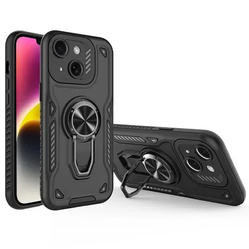 Funda para Teléfono iPhone 14 Plus Soporte Giratorio Metal TPU PC (Negro)
