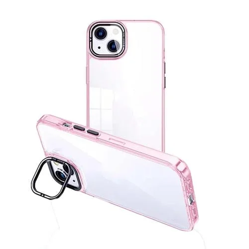Funda para Teléfono iPhone 14 Plus Transparente con Soporte para Cámara Invisible (Rosa)