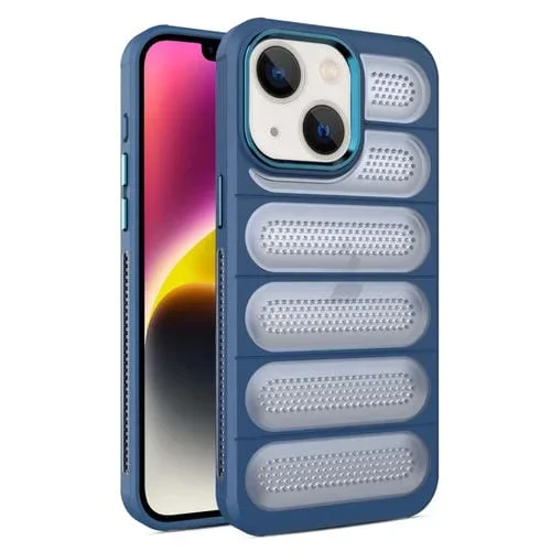 Funda para Teléfono iPhone 14 Plus Transpirable Malla Translúcida Armadura de Enfriamiento (Azul)