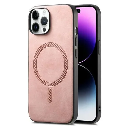 Funda para Teléfono iPhone 14 Pro Contraportada PU Magsafe Retro (Rosa)