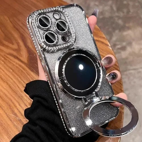 Funda para Teléfono iPhone 14 Pro Magsafe Rhinestone Mirror Glitter TPU (Plata Espacial)