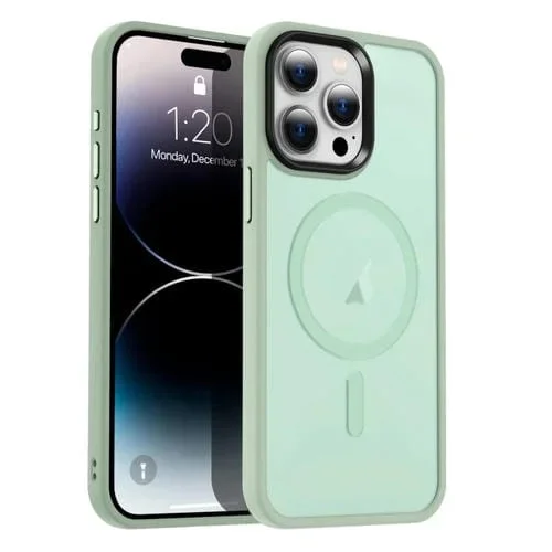 Funda para Teléfono iPhone 14 Pro Magsafe Sensación de Piel Magnética Esmerilada (Verde Claro)