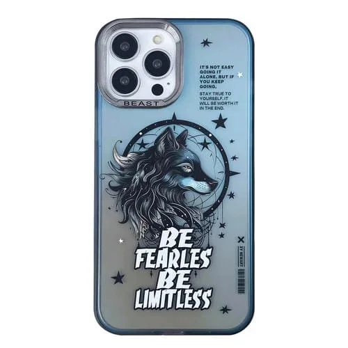 Funda para Teléfono iPhone 14 Pro Max Aurora Series Patrón Pintado (Lobo Negro)
