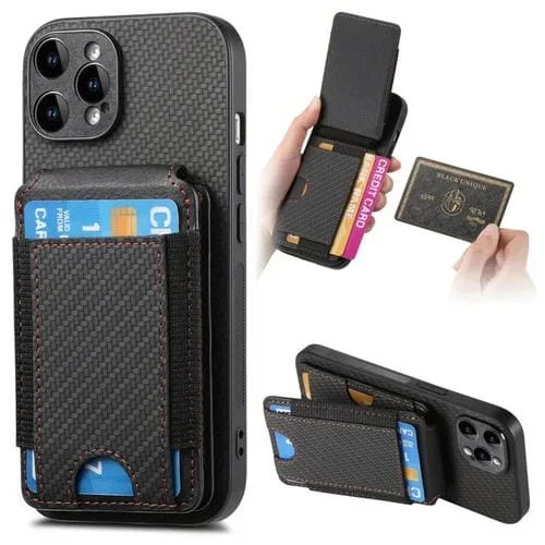 Funda para Teléfono iPhone 14 Pro Max con Soporte y Billetera con Tapa Vertical de Fibra de Carbono (Negro)