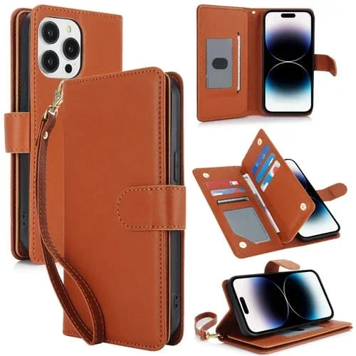 Funda para Teléfono iPhone 14 Pro Max Cuero Rfid con Billetera MultiTarjeta (Marrón)