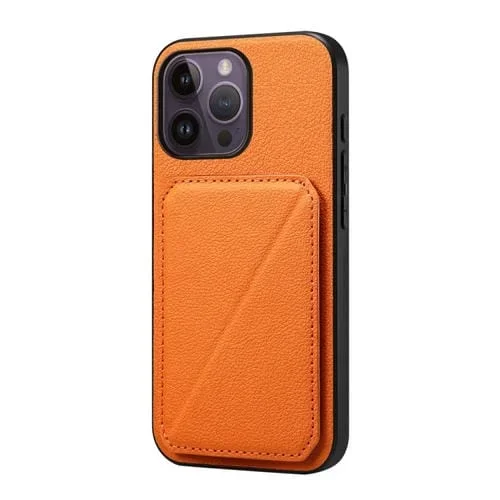 Funda para Teléfono iPhone 14 Pro Max D04 con Soporte y Ranura para Tarjeta Dual (Naranja)