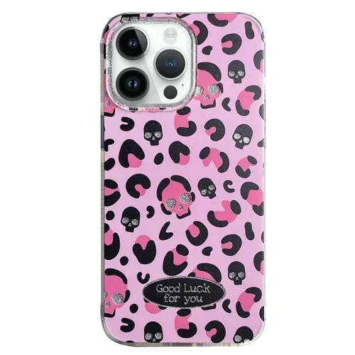 Funda para Teléfono iPhone 14 Pro Max Glitter Powder Leopard Print PC y TPU (Rosa)